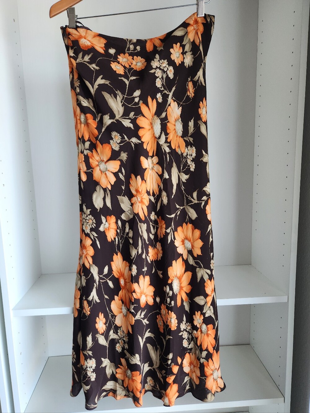 Jones New York Dark Brown Maxi Skirt with Orange Floral Print